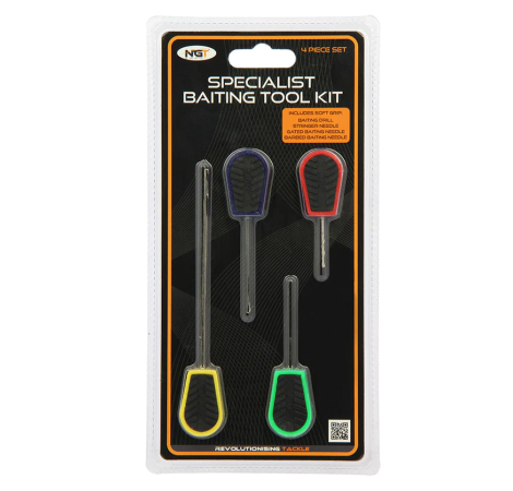 NGT 4pc Soft Grip Tool Set - PVA Long, PVA Short, Baiting Needle and Drill